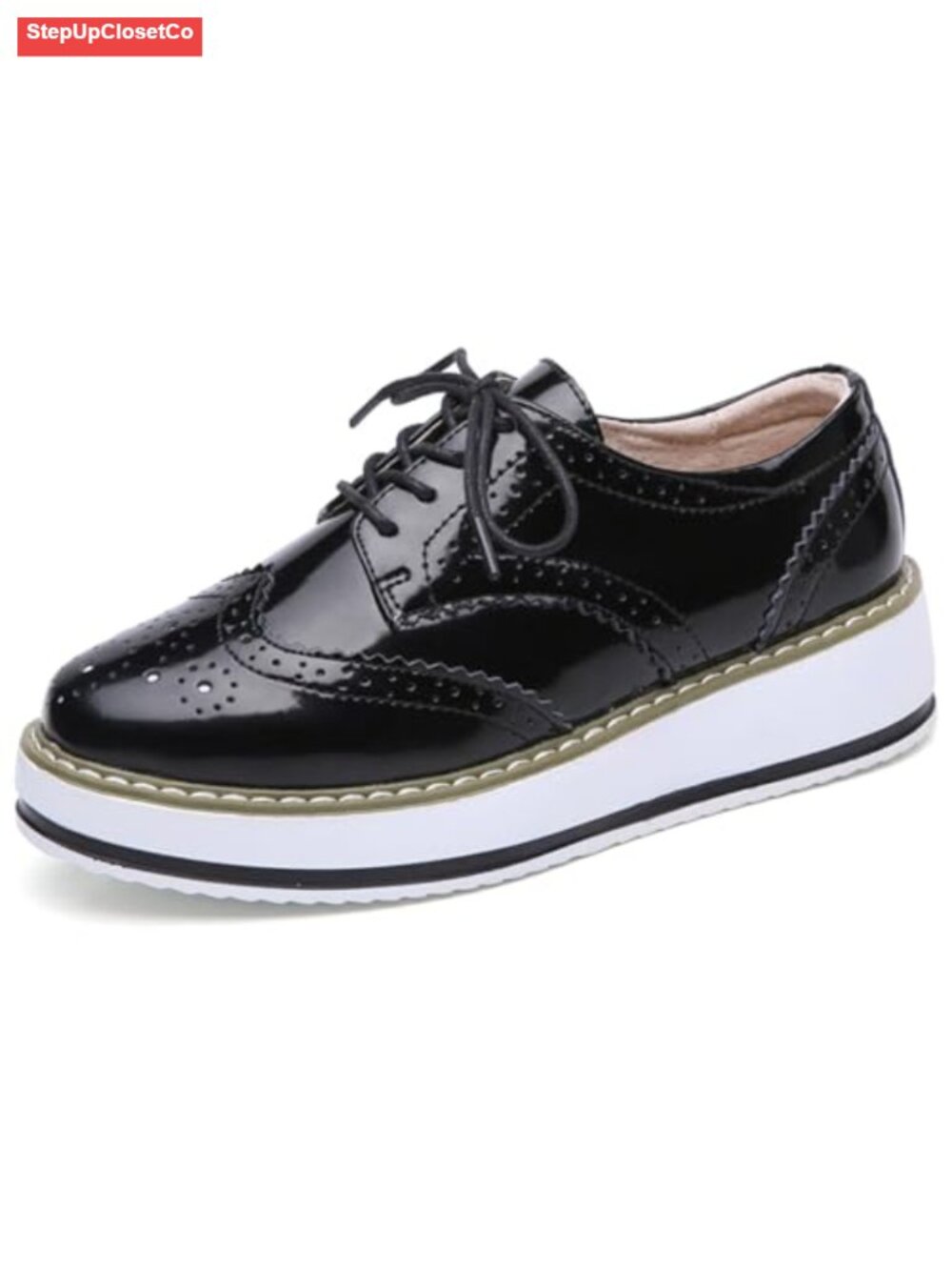 Women's Lace-Up Platform Oxfords Wingtip Brogue Round Toe Water Resistant